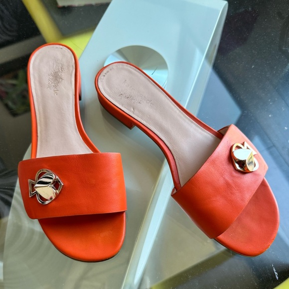 Kate Spade Slides Slip On Sandals Orange Gold Accents Sz 7.5 - Picture 3 of 8